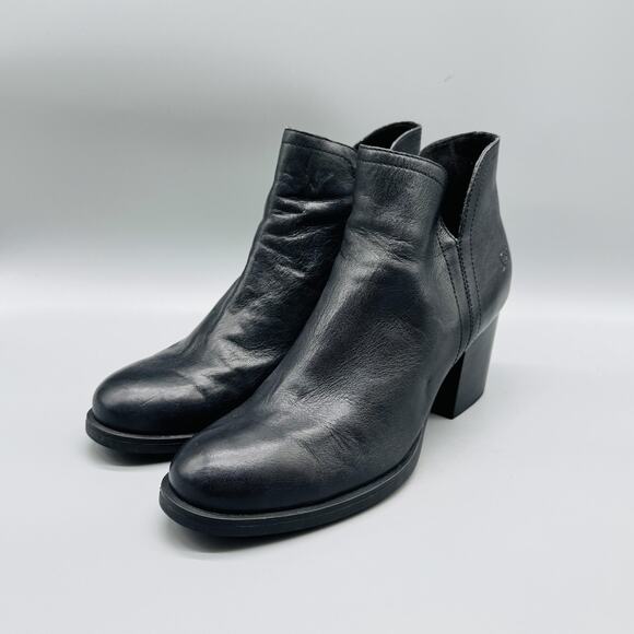 Born Boots Womens 9 Black Leather Ankle Booties Round Toe Block Heel Zip Comfort - Picture 4 of 12